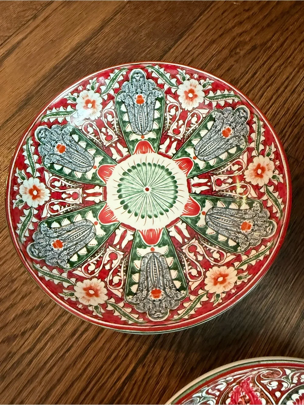 Pottery Barn Mezze 6.25” Bowls Set of 3 Red Paisley Geometric Mediterranean